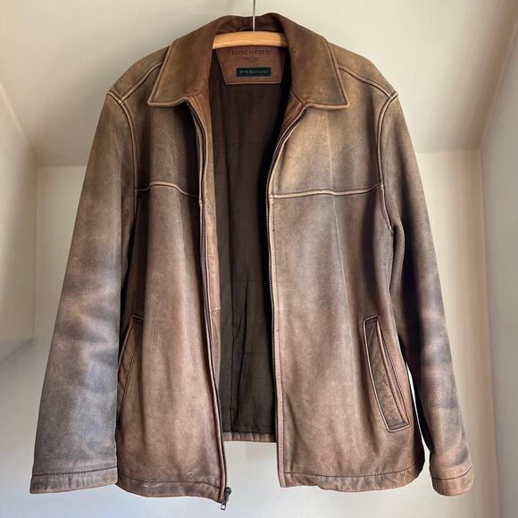 Vintage oversized brown worn leather jacket biker boyfriend moto coat distressed - Picture 6 of 8